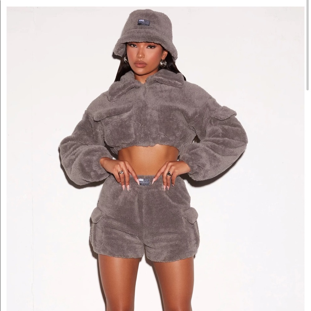HIGH WAISTED TEDDY 3 PIECE SET IN GREY